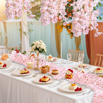 4pcs 23.6 ft Artificial Cherry Blossoms Garland Pink Fake Vines Hanging Silk Cherry Blossom Sakura Vine for Outdoor Wedding Party Home Decor