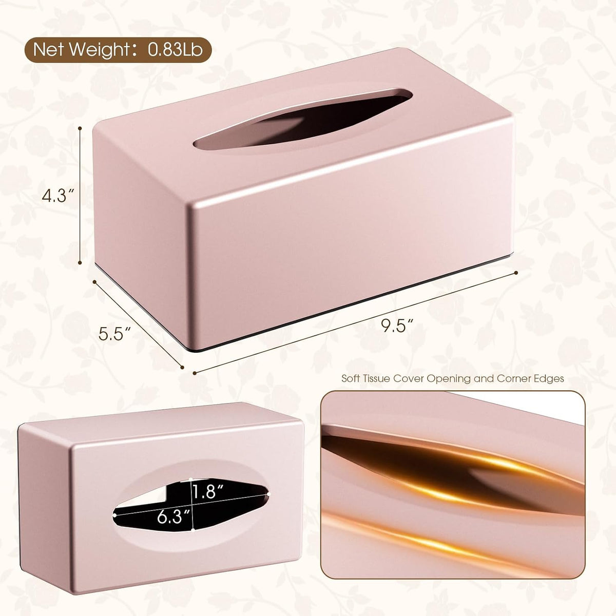 Y-in Hand Tissue Box Cover, Rectangular Facial Tissue Holder with Bottom, Decorative Storage Box for Bathroom Vanity, Toilet Tank, Car, Dressers, Night Stand, Rv, Parlors and Offices - Pink