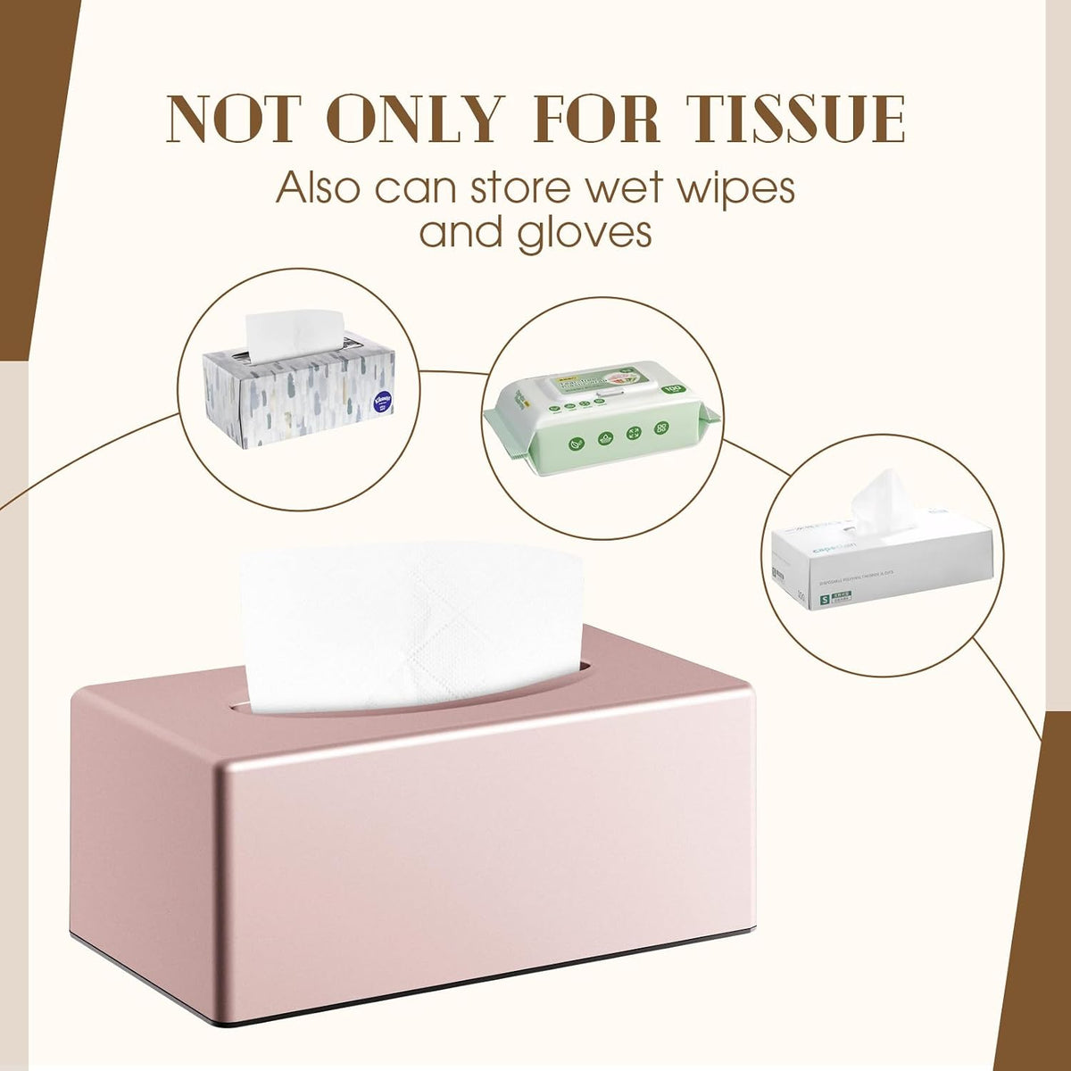Y-in Hand Tissue Box Cover, Rectangular Facial Tissue Holder with Bottom, Decorative Storage Box for Bathroom Vanity, Toilet Tank, Car, Dressers, Night Stand, Rv, Parlors and Offices - Pink