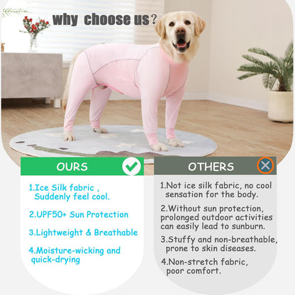 Dog Sun Protection Cooling Suit UPF 50+, Quick-Dry Breathable Jumpsuit for Large & Medium Dogs, Outdoor Dirt-Resistant Shedding Control Pet Apparel (Blush Pink, 2X-Large)