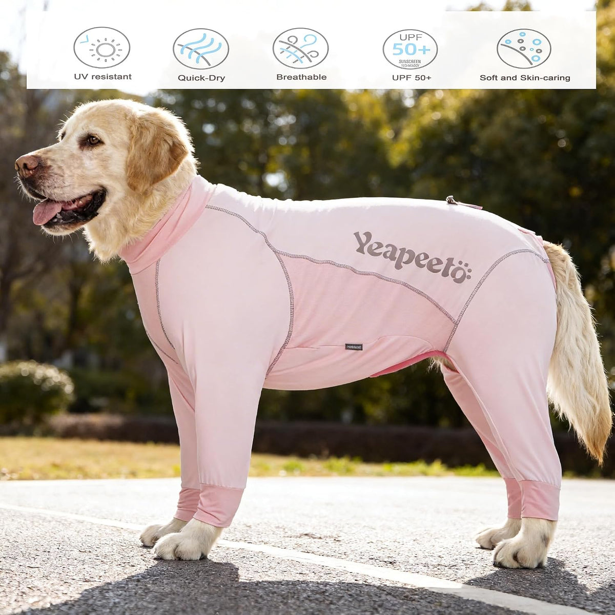 Dog Sun Protection Cooling Suit UPF 50+, Quick-Dry Breathable Jumpsuit for Large & Medium Dogs, Outdoor Dirt-Resistant Shedding Control Pet Apparel (Blush Pink, 2X-Large)