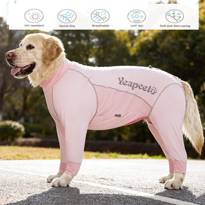 Dog Sun Protection Cooling Suit UPF 50+, Quick-Dry Breathable Jumpsuit for Large & Medium Dogs, Outdoor Dirt-Resistant Shedding Control Pet Apparel (Blush Pink, 2X-Large)