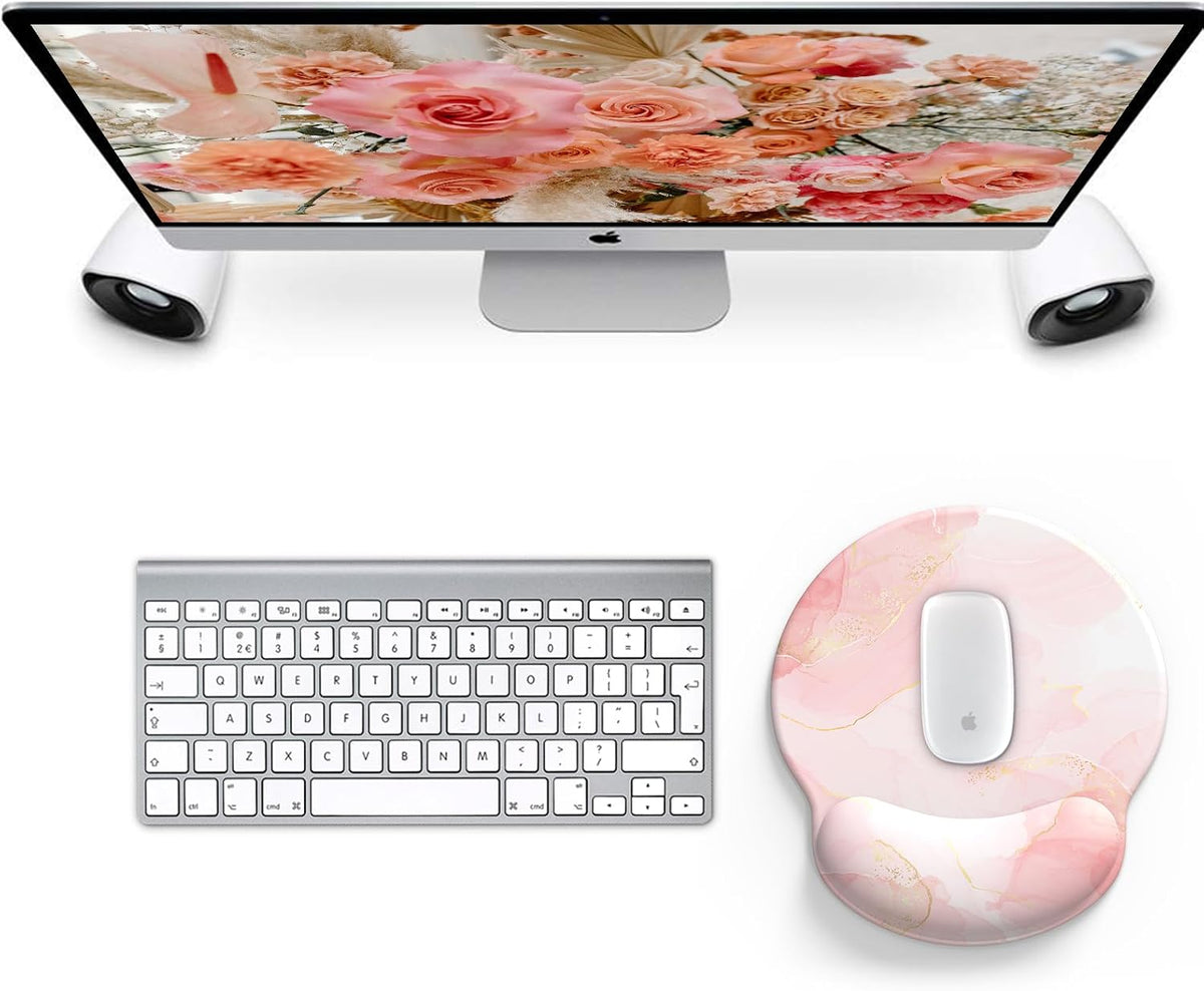 eulps Mouse Pad with Wrist Rest, Comfortable Computer Mousepad with Gel Wrist Support Smooth Surface and Non-Slip PU Base for Pain Relief, Laptop, Office & Home (Pink Marble)