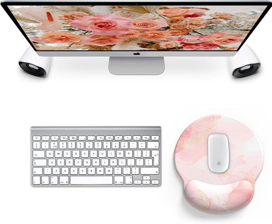 eulps Mouse Pad with Wrist Rest, Comfortable Computer Mousepad with Gel Wrist Support Smooth Surface and Non-Slip PU Base for Pain Relief, Laptop, Office & Home (Pink Marble)