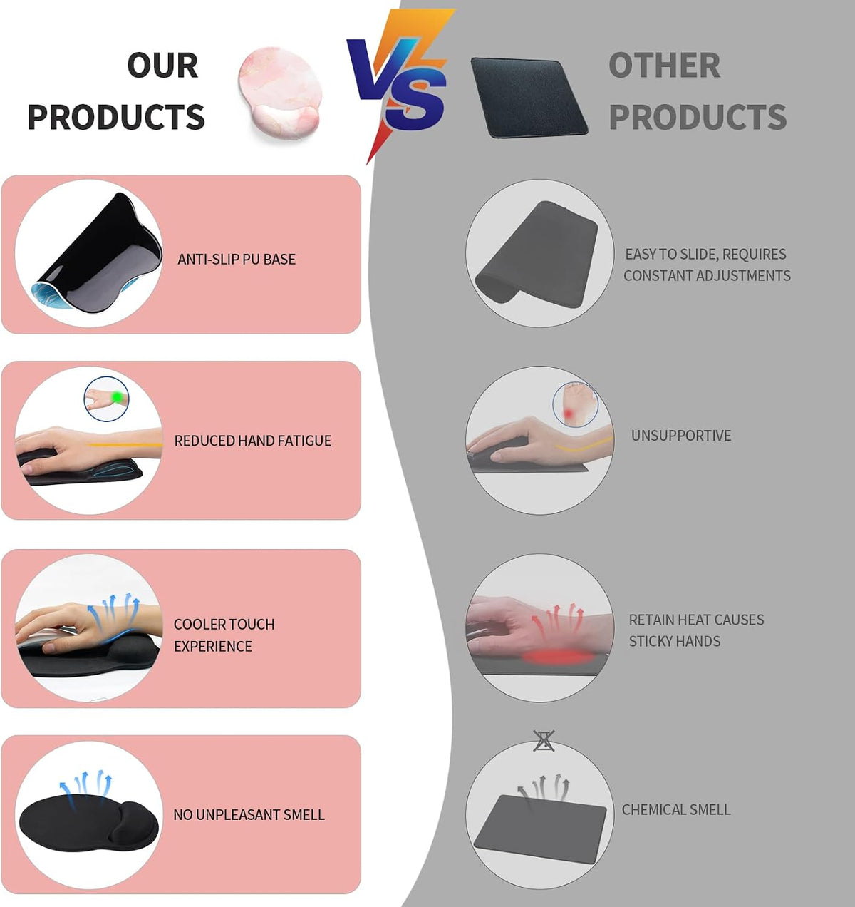 eulps Mouse Pad with Wrist Rest, Comfortable Computer Mousepad with Gel Wrist Support Smooth Surface and Non-Slip PU Base for Pain Relief, Laptop, Office & Home (Pink Marble)