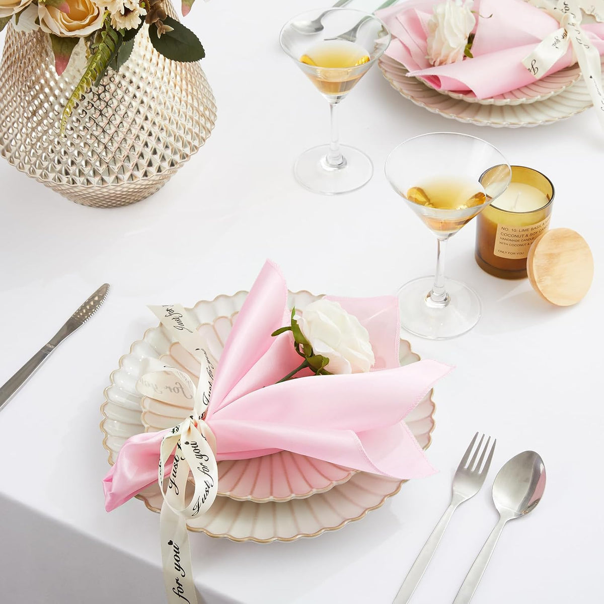 12 Pcs Light Pink Silky Satin Napkins 17" x 17" for Wedding Party