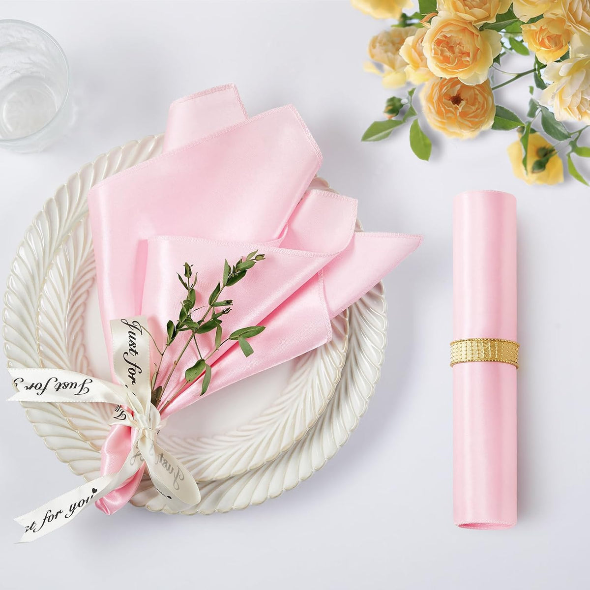 12 Pcs Light Pink Silky Satin Napkins 17" x 17" for Wedding Party