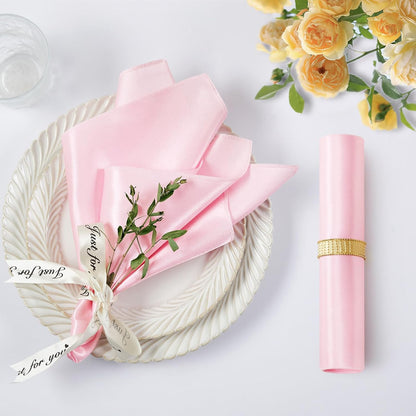 12 Pcs Light Pink Silky Satin Napkins 17" x 17" for Wedding Party