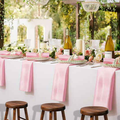 12 Pcs Light Pink Silky Satin Napkins 17" x 17" for Wedding Party