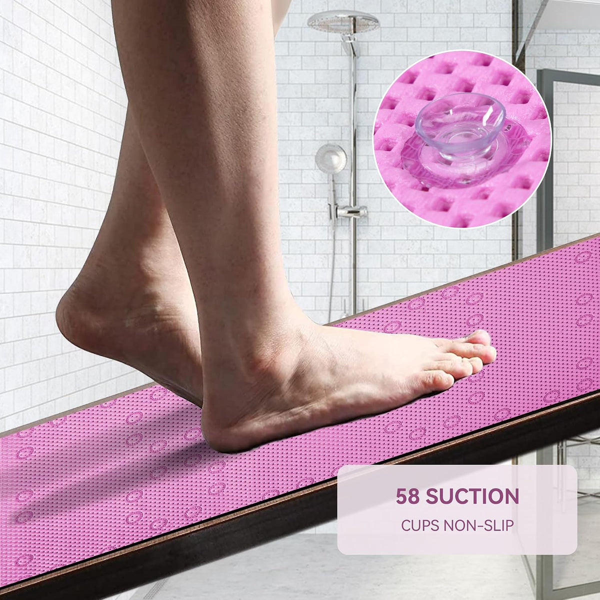 Bathtub Mat Non Slip, Soft Foam Bath Mat for Tub, Bathtub Mat with Drain Holes, Suction Cups Shower Mat (Pink, 36''X17'')