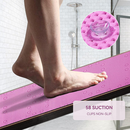 Bathtub Mat Non Slip, Soft Foam Bath Mat for Tub, Bathtub Mat with Drain Holes, Suction Cups Shower Mat (Pink, 36''X17'')