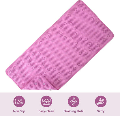 Bathtub Mat Non Slip, Soft Foam Bath Mat for Tub, Bathtub Mat with Drain Holes, Suction Cups Shower Mat (Pink, 36''X17'')