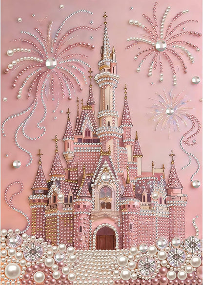 jinglinhh DIY Pearl Art Painting Kit Pink Castle for Adults, Special Shaped Diamond Art Painting Partial Drill Crystal Rhinestone Craft Home Wall Decor Gifts 30x40cm