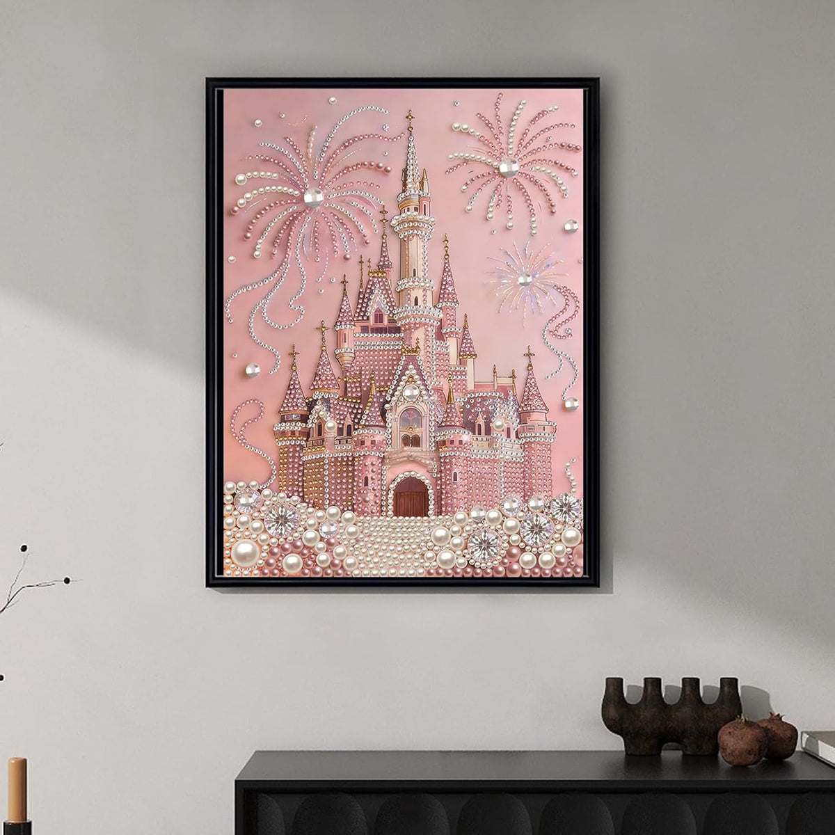 jinglinhh DIY Pearl Art Painting Kit Pink Castle for Adults, Special Shaped Diamond Art Painting Partial Drill Crystal Rhinestone Craft Home Wall Decor Gifts 30x40cm