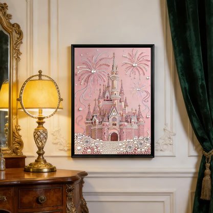 jinglinhh DIY Pearl Art Painting Kit Pink Castle for Adults, Special Shaped Diamond Art Painting Partial Drill Crystal Rhinestone Craft Home Wall Decor Gifts 30x40cm