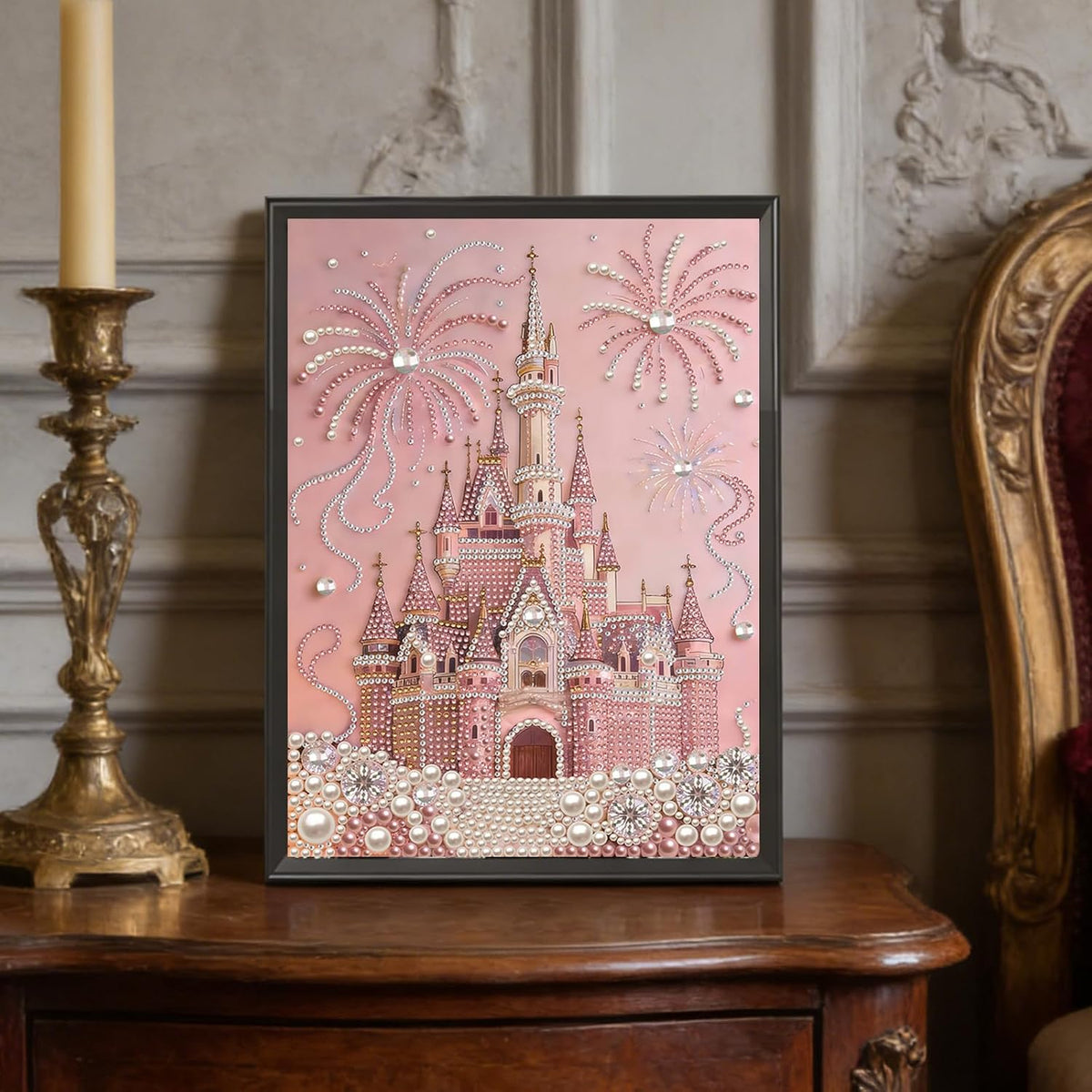 jinglinhh DIY Pearl Art Painting Kit Pink Castle for Adults, Special Shaped Diamond Art Painting Partial Drill Crystal Rhinestone Craft Home Wall Decor Gifts 30x40cm