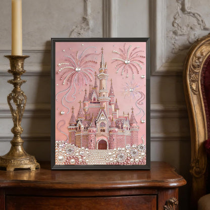 jinglinhh DIY Pearl Art Painting Kit Pink Castle for Adults, Special Shaped Diamond Art Painting Partial Drill Crystal Rhinestone Craft Home Wall Decor Gifts 30x40cm