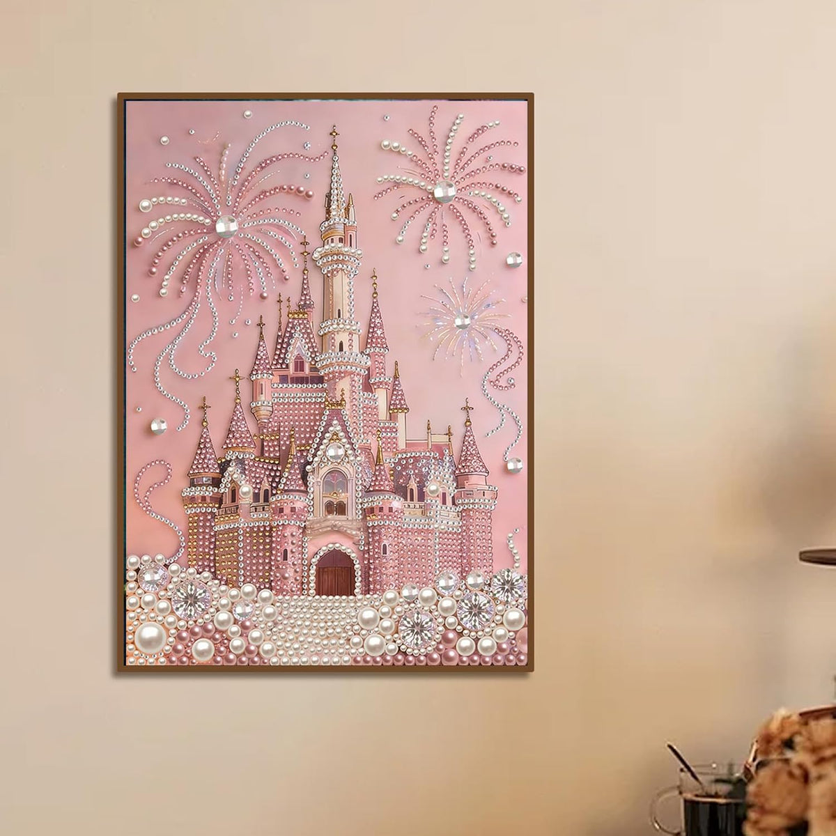 jinglinhh DIY Pearl Art Painting Kit Pink Castle for Adults, Special Shaped Diamond Art Painting Partial Drill Crystal Rhinestone Craft Home Wall Decor Gifts 30x40cm