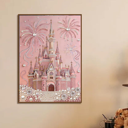jinglinhh DIY Pearl Art Painting Kit Pink Castle for Adults, Special Shaped Diamond Art Painting Partial Drill Crystal Rhinestone Craft Home Wall Decor Gifts 30x40cm