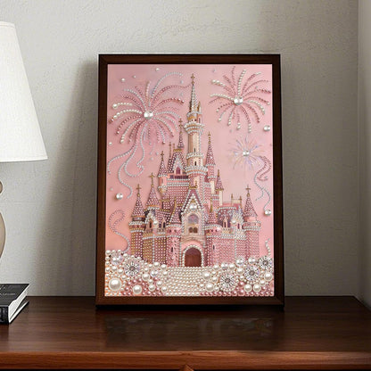 jinglinhh DIY Pearl Art Painting Kit Pink Castle for Adults, Special Shaped Diamond Art Painting Partial Drill Crystal Rhinestone Craft Home Wall Decor Gifts 30x40cm