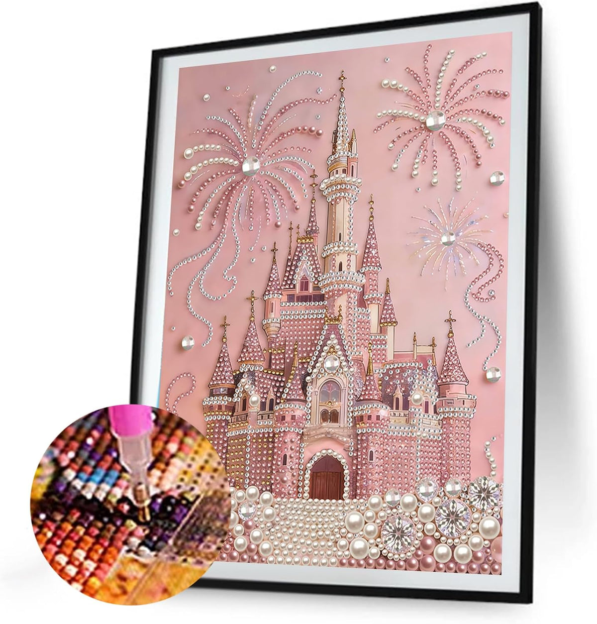 jinglinhh DIY Pearl Art Painting Kit Pink Castle for Adults, Special Shaped Diamond Art Painting Partial Drill Crystal Rhinestone Craft Home Wall Decor Gifts 30x40cm