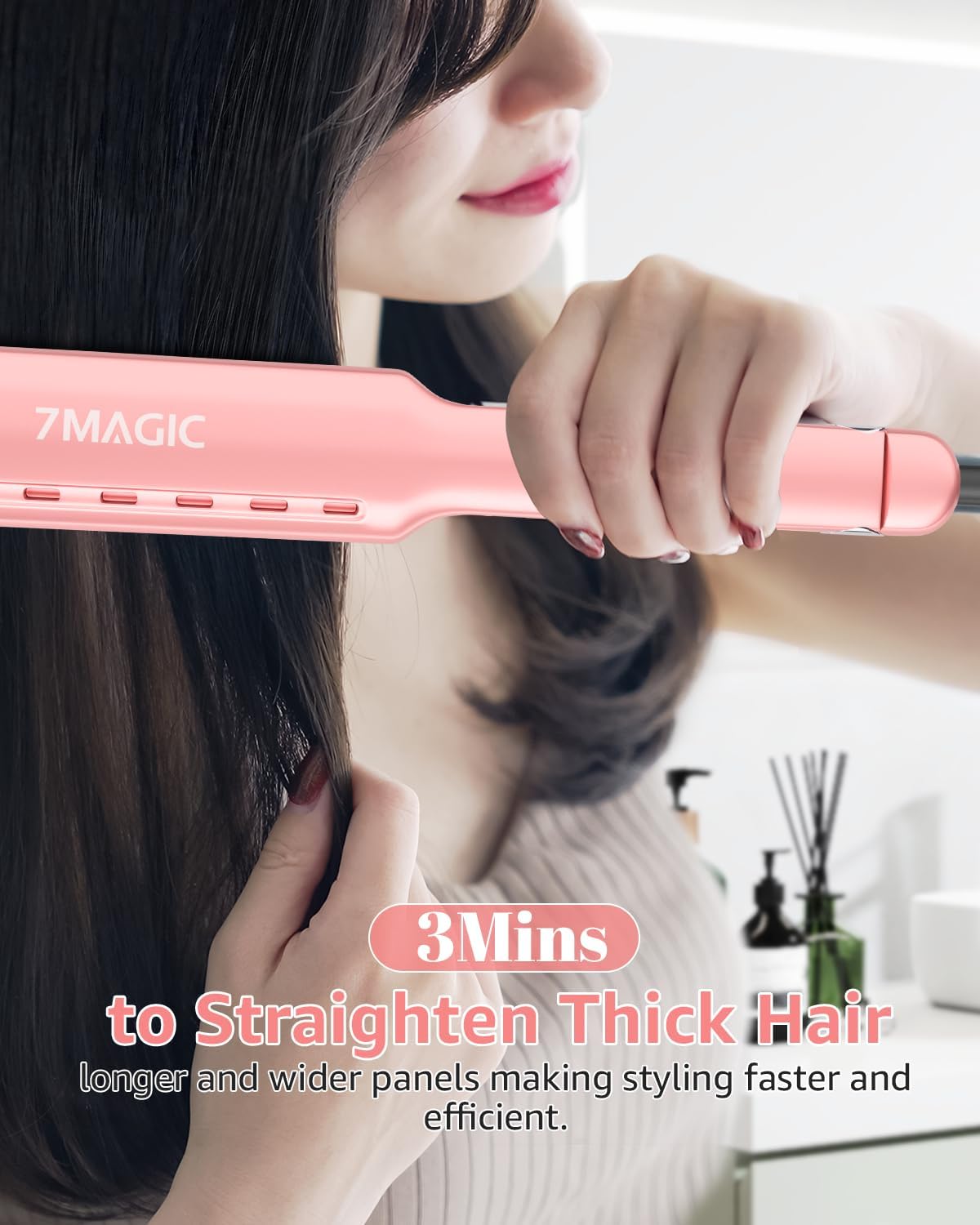 7MAGIC Nano Titanium 1.7" Flat Iron Hair Straightener for Thick Hair, Pink