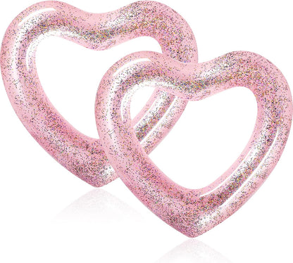 2 Pcs Heart Pool Floats Inflatable Swim Rings, 47.3 x 39.4 Inch Bachelorette Floaties Heart Shaped Swimming Loungers Tube for Wedding Bride Summer Beach Party Decorations(Pink)
