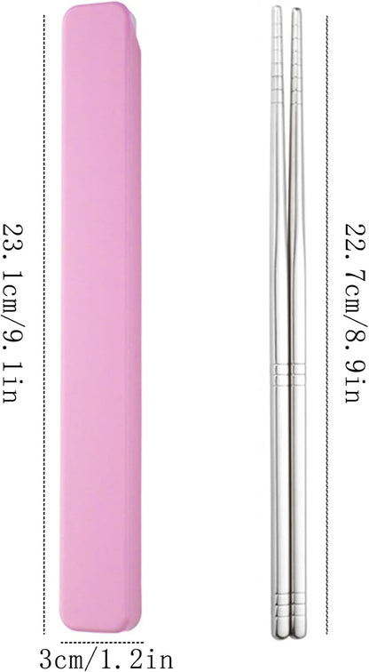 Stainless Steel Chopsticks 1 Pair Reusable Chopsticks with Pull Design Case