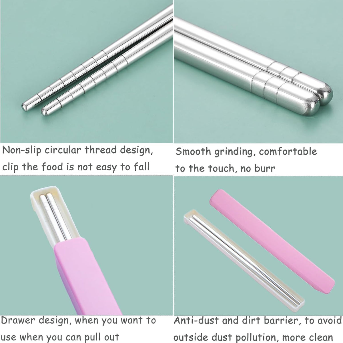 Stainless Steel Chopsticks 1 Pair Reusable Chopsticks with Pull Design Case