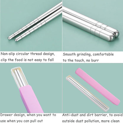 Stainless Steel Chopsticks 1 Pair Reusable Chopsticks with Pull Design Case