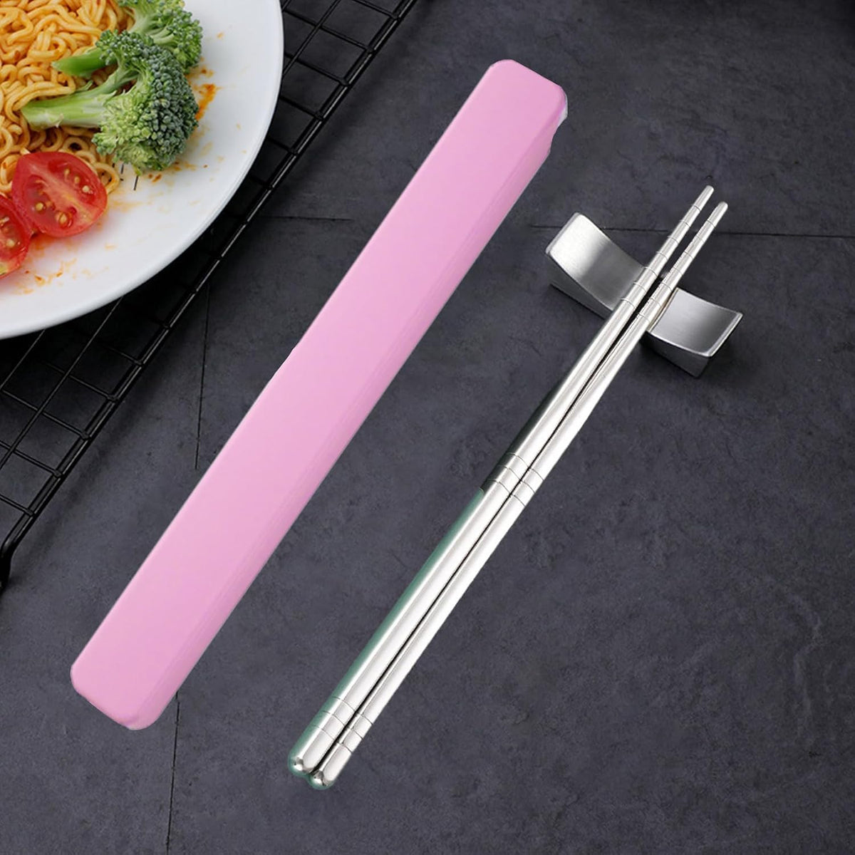Stainless Steel Chopsticks 1 Pair Reusable Chopsticks with Pull Design Case