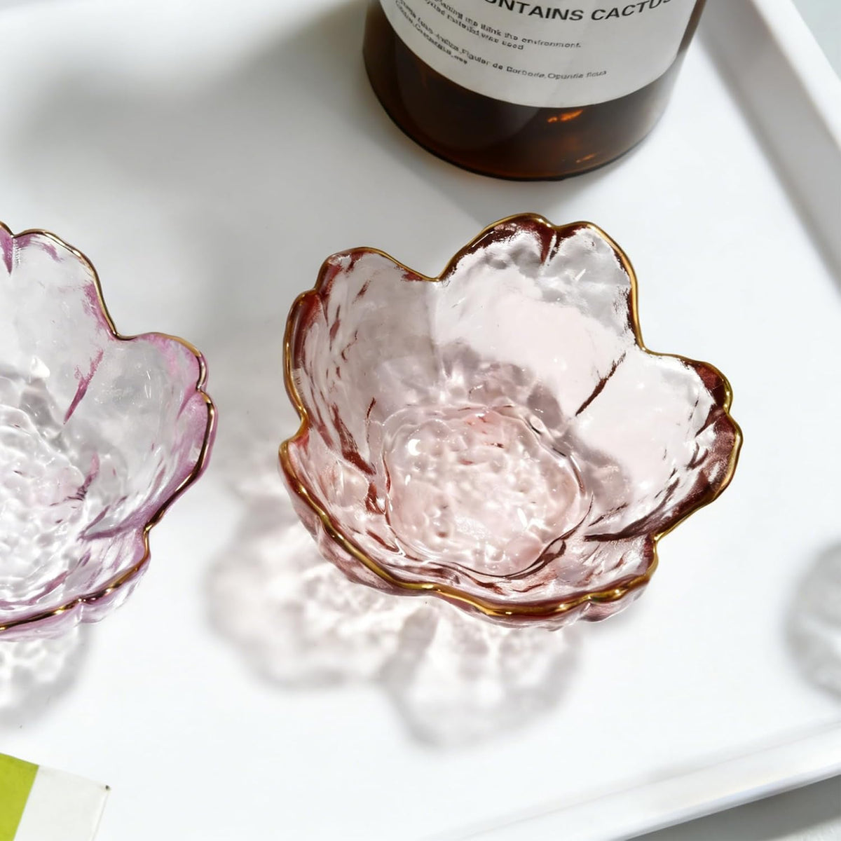 Pink Glass Jewelry Trinket Dish, Cherry Blossom Decor Ring Holder Tray, Small Trinket Bowl Gifts for Women