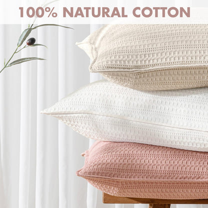 Waffle Pillow Shams Standard Size 20x26 Pink 2 Pack No Insert