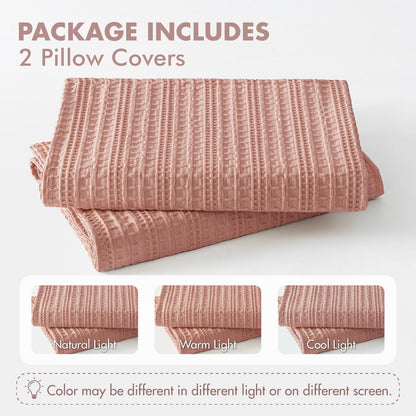 Waffle Pillow Shams Standard Size 20x26 Pink 2 Pack No Insert