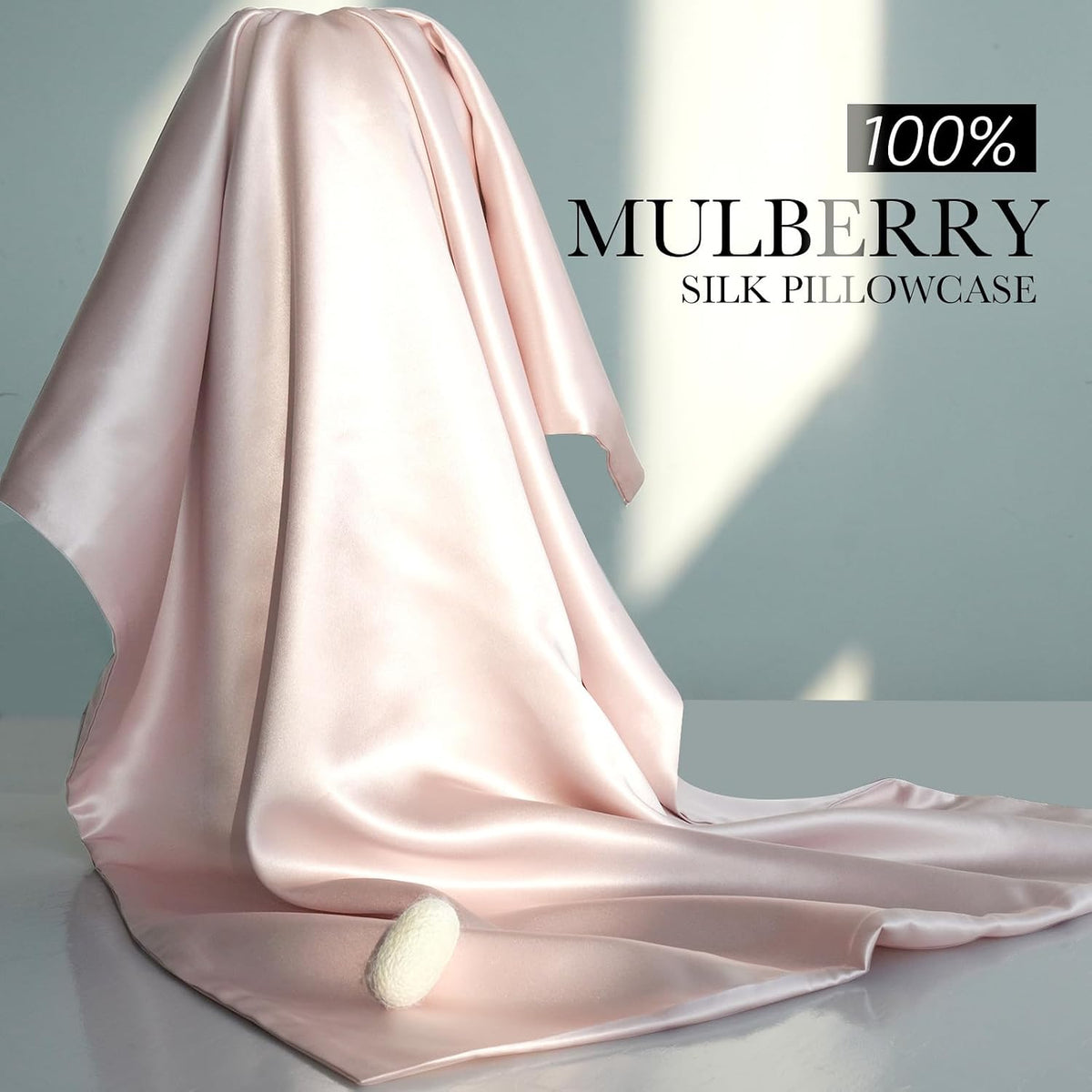 100% Mulberry Silk Pillowcase for Hair and Skin, 22 Momme Pure Natural Silk Pillow Case Both Sided with Zipper, Pillow Cover for Women Mom Men (Light Pink, Queen 20''×30'', 1 Pack)