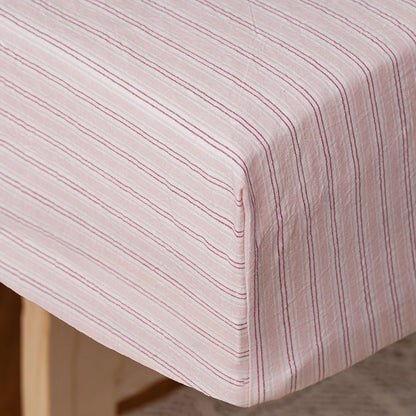 4Pieces Washed Cotton Pink Purple Striped Toddler Bedding Sets Kids Comforter Soft Crib Bed Set Including Comforter, Flat Sheet, Fitted Sheet and Pillowcase, All Season