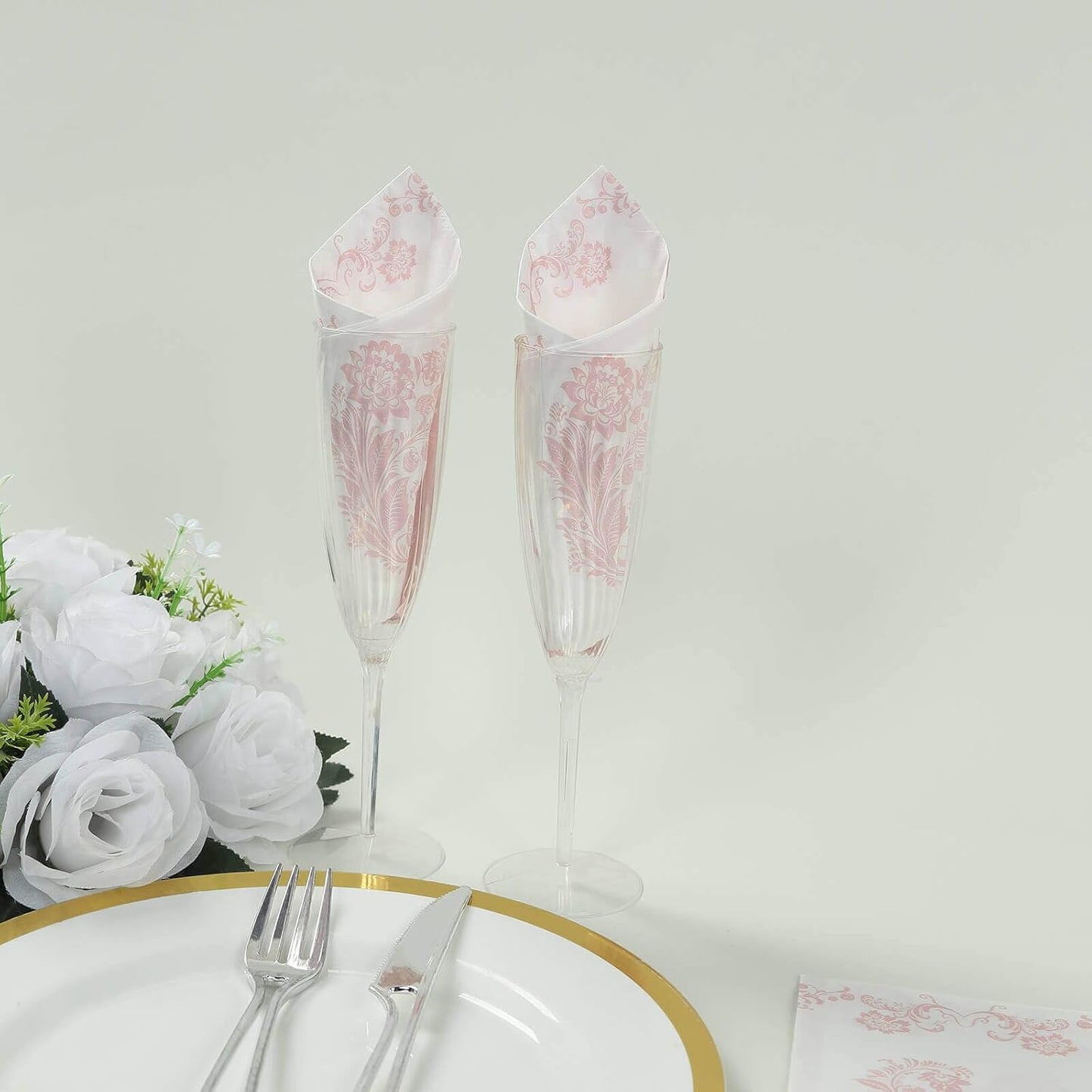 Efavormart 50-Pack of White and Pink French Toile Paper Dinner Napkins featuring a Soft 2-Ply Highly Absorbent Fiber for Boutique Bridal Showers and Socials