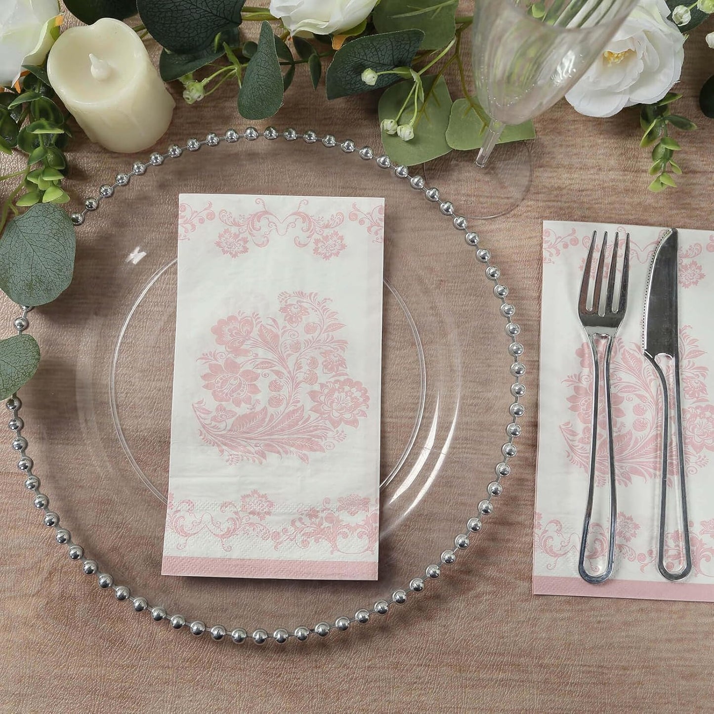 Efavormart 50-Pack of White and Pink French Toile Paper Dinner Napkins featuring a Soft 2-Ply Highly Absorbent Fiber for Boutique Bridal Showers and Socials