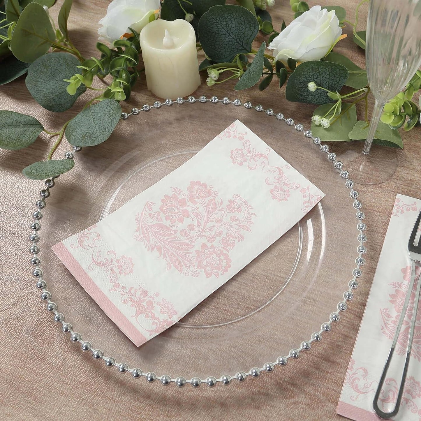 Efavormart 50-Pack of White and Pink French Toile Paper Dinner Napkins featuring a Soft 2-Ply Highly Absorbent Fiber for Boutique Bridal Showers and Socials
