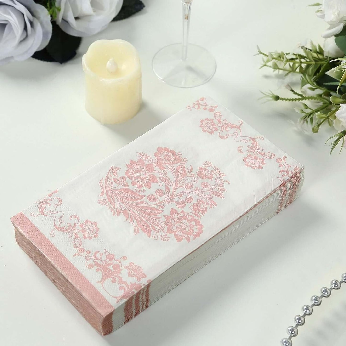 Efavormart 50-Pack of White and Pink French Toile Paper Dinner Napkins featuring a Soft 2-Ply Highly Absorbent Fiber for Boutique Bridal Showers and Socials