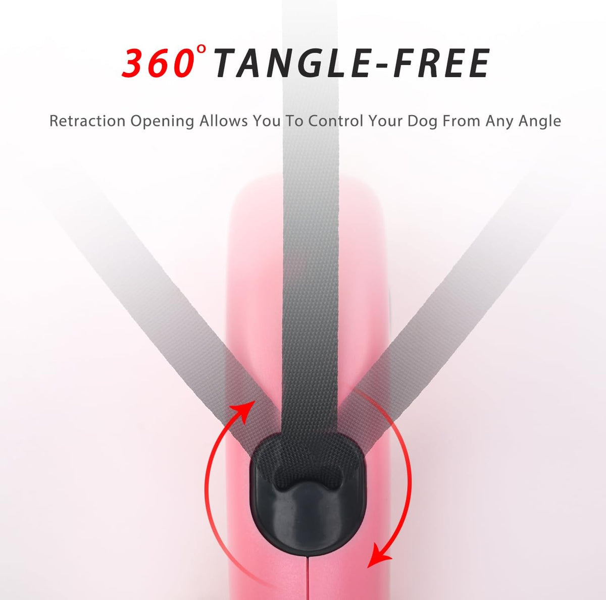 16Ft Retractable Dog Leash,Light Weight Leash for Small to Medium Dogs/Cats Up to 50lbs,Stainless Steel Spring Strong Nylon Tape, Tangle Free, One-Handed Brake.(Pink-Black)