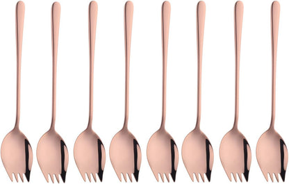 8-Pack Set Stainless Steel Sporks, 8.46 Inches Salad Forks For Dessert, Ice Cream, Salad, Soup, Noodle, Spaghetti, Dishwasher Safe (Rose Gold)