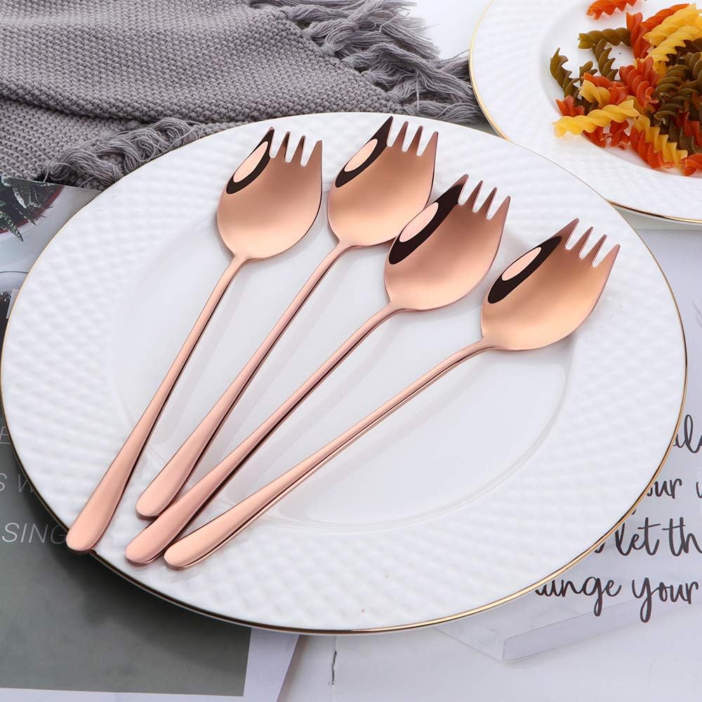 8-Pack Set Stainless Steel Sporks, 8.46 Inches Salad Forks For Dessert, Ice Cream, Salad, Soup, Noodle, Spaghetti, Dishwasher Safe (Rose Gold)
