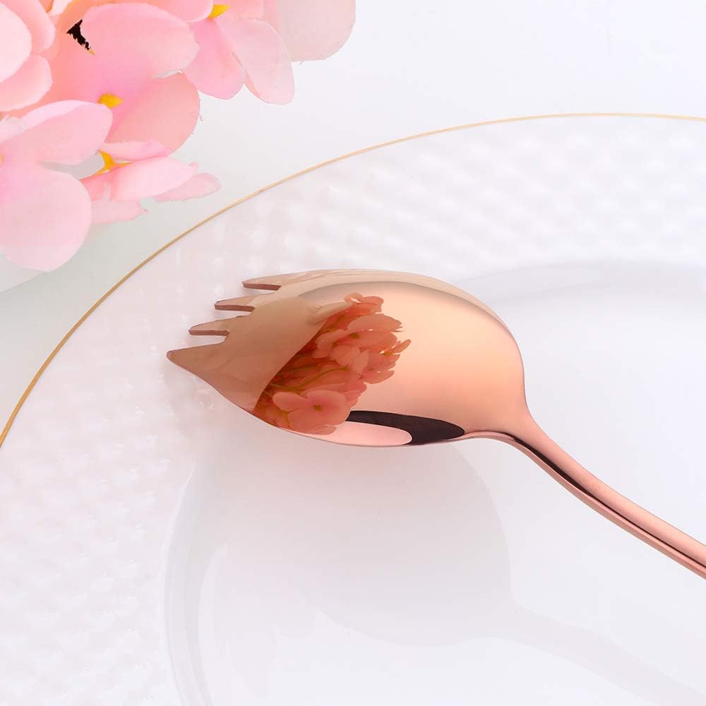8-Pack Set Stainless Steel Sporks, 8.46 Inches Salad Forks For Dessert, Ice Cream, Salad, Soup, Noodle, Spaghetti, Dishwasher Safe (Rose Gold)