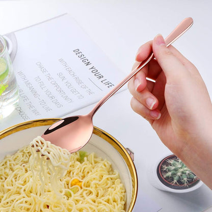 8-Pack Set Stainless Steel Sporks, 8.46 Inches Salad Forks For Dessert, Ice Cream, Salad, Soup, Noodle, Spaghetti, Dishwasher Safe (Rose Gold)