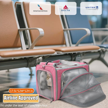 Soft Cat Carriers Pink Small Dog Carrier Airline Approved,Expandable Pet Carrier,Strudy,Ventilated,Soft Sided Pets Carriers Cage,Durable Small Animals Travel Bag Outdoor Carry Kennel