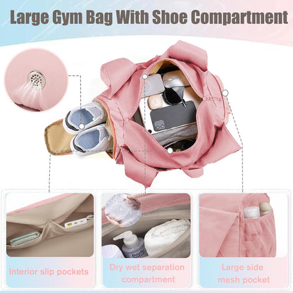 Gym Bag for Women & Men Duffle Bag with Shoes Compartment and Wet Compartment - Ideal for Travel, Gym, Sports, Duffel, Weekender, Dance