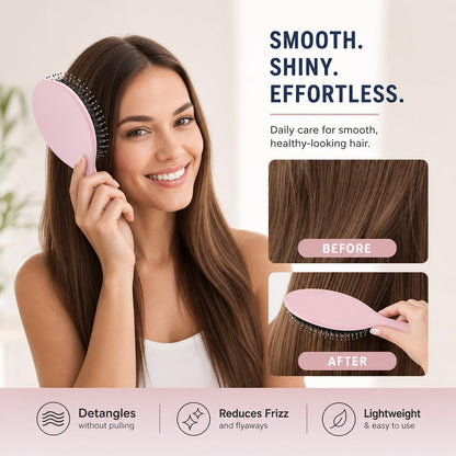 Boar Bristles Hair Brush for Women and Men, Detangling Hair Brush for Smoothing Massage Add Shine, Nylon&Boar Bristles Detangler brush for Hair Healthy (1 Pack-Pink)