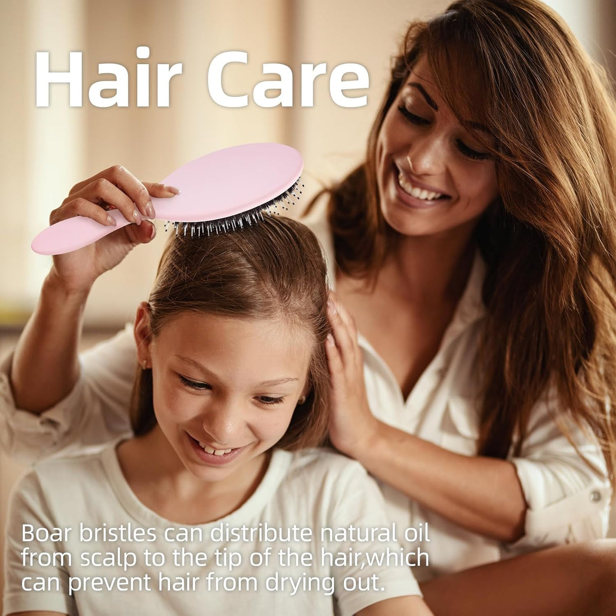 Boar Bristles Hair Brush for Women and Men, Detangling Hair Brush for Smoothing Massage Add Shine, Nylon&Boar Bristles Detangler brush for Hair Healthy (1 Pack-Pink)