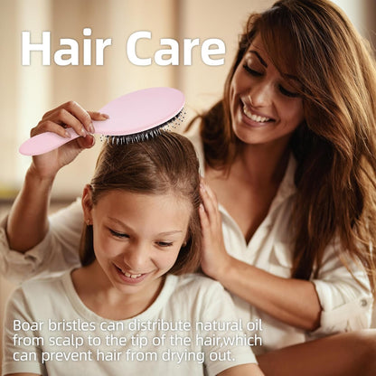 Boar Bristles Hair Brush for Women and Men, Detangling Hair Brush for Smoothing Massage Add Shine, Nylon&Boar Bristles Detangler brush for Hair Healthy (1 Pack-Pink)